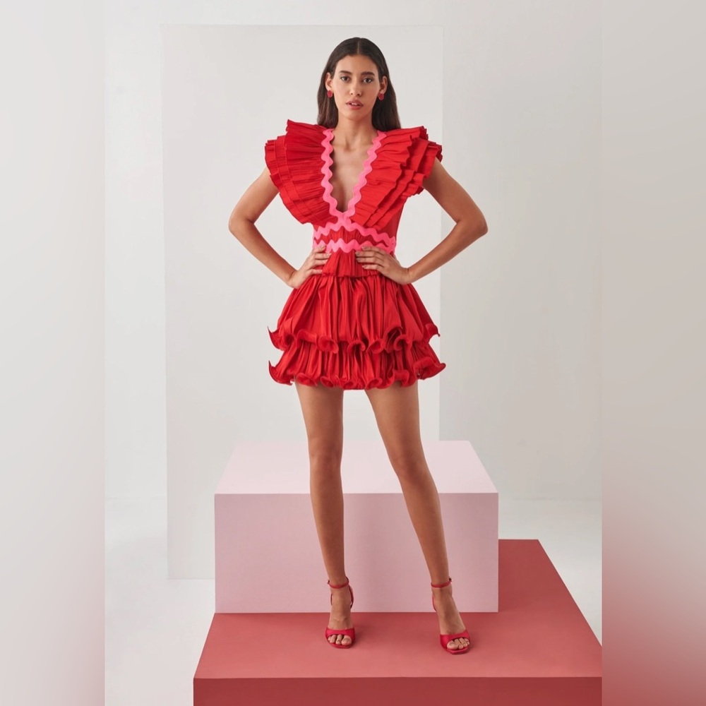 Red and Pink Ruffled Women's Dress